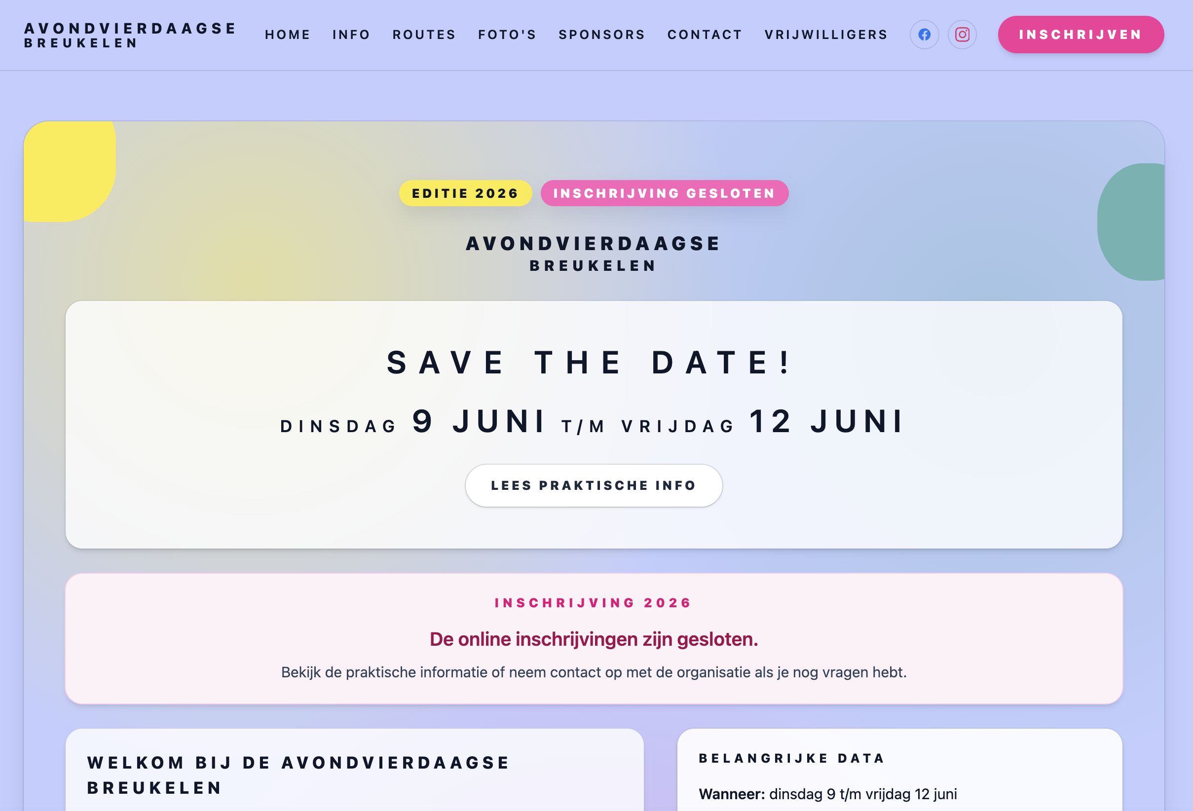 Screenshot van de homepage van Avondvierdaagse Breukelen