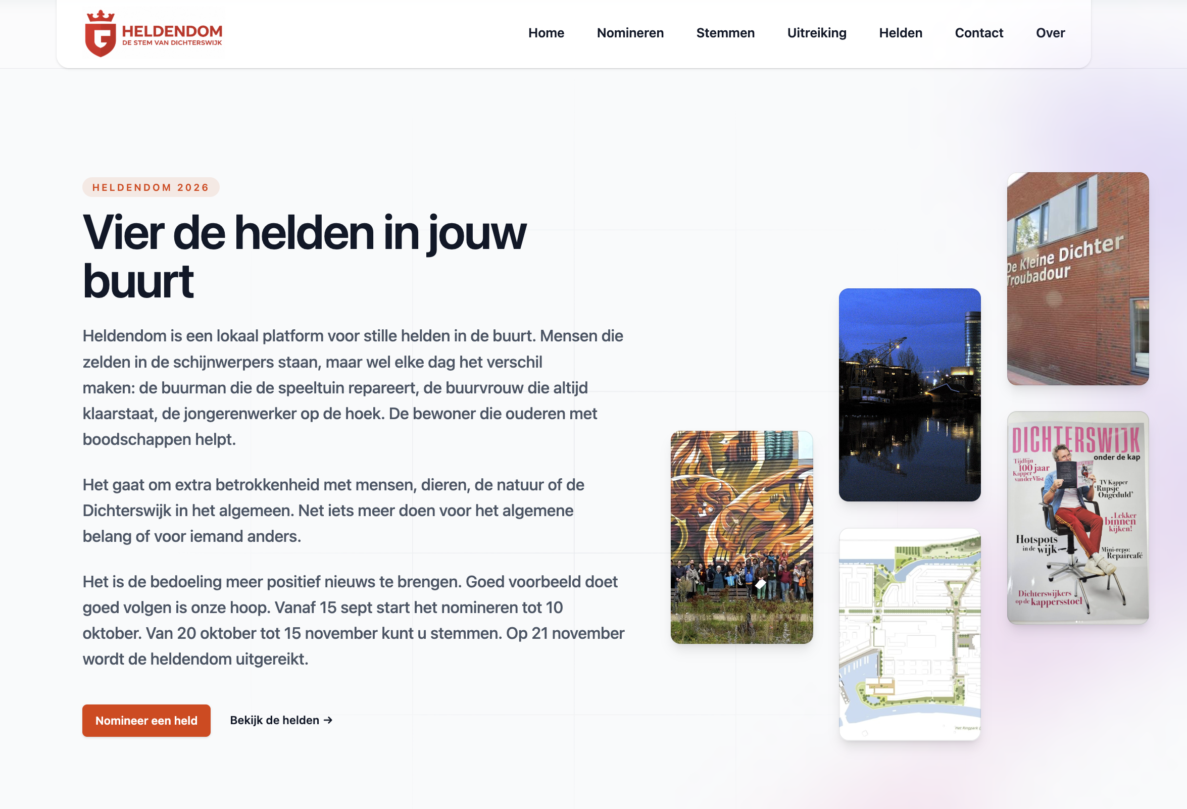 Screenshot van de homepage van Heldendom